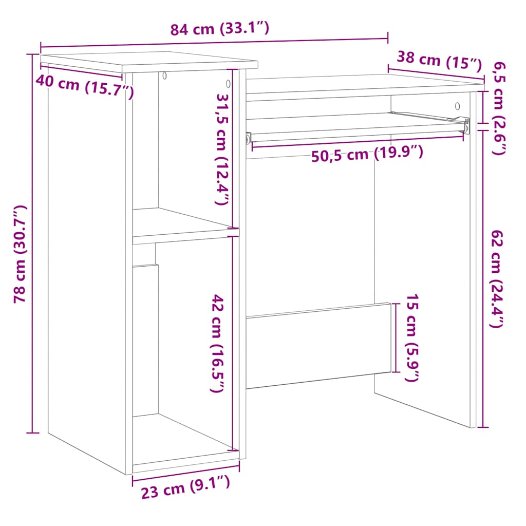 Desk with Shelves Smoked Oak 84x40x78 cm Engineered Wood